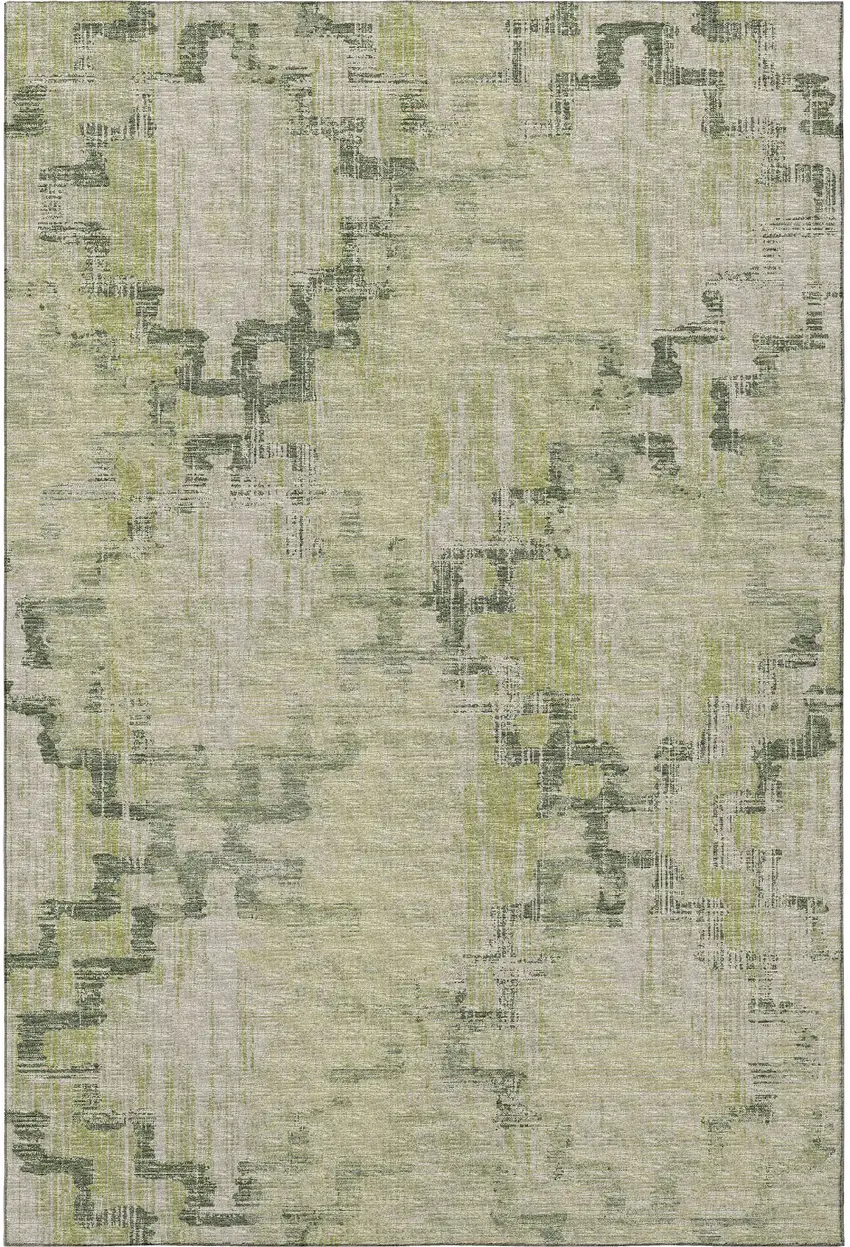 Green And Beige Tribal Washable Area Rug With UV Protection Photo 1