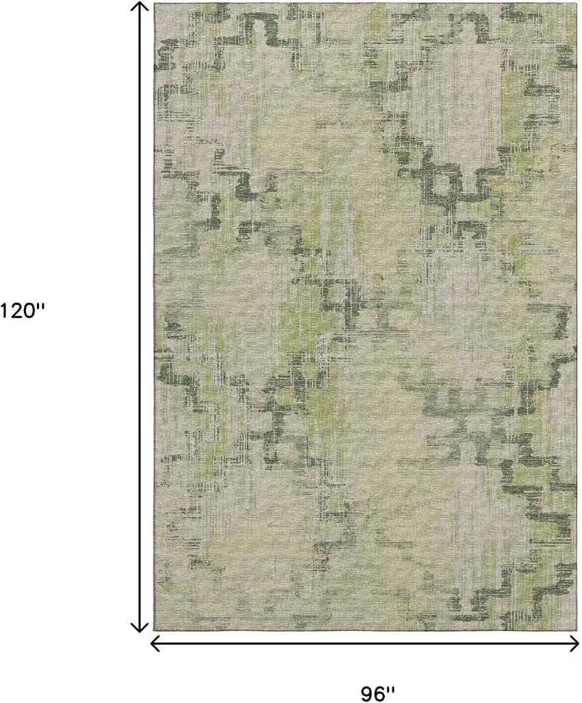 Green And Beige Tribal Washable Area Rug With UV Protection Photo 9