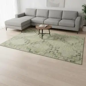 Photo of Green And Beige Tribal Washable Area Rug With UV Protection