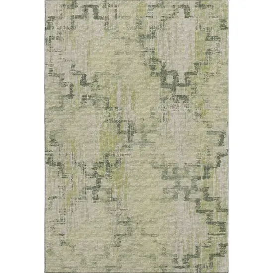 Green And Beige Tribal Washable Area Rug With UV Protection Photo 2