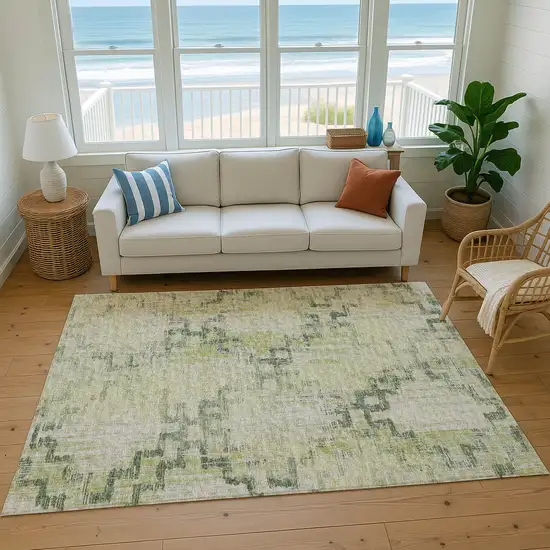 Green And Beige Tribal Washable Area Rug With UV Protection Photo 5