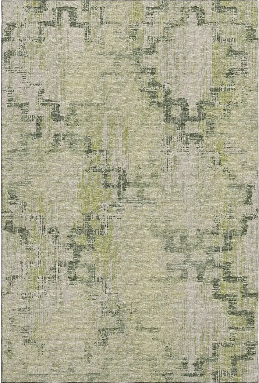 Green And Beige Tribal Washable Area Rug With UV Protection Photo 2