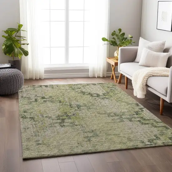 Green And Beige Tribal Washable Area Rug With UV Protection Photo 4