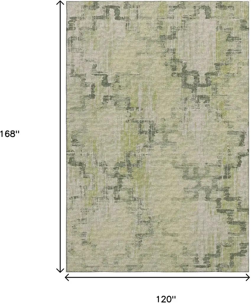 Green And Beige Tribal Washable Area Rug With UV Protection Photo 3