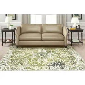 Photo of Green And Beige Tribal Washable Area Rug With UV Protection