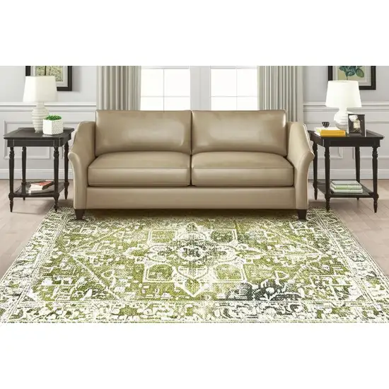 Green And Beige Tribal Washable Area Rug With UV Protection Photo 1