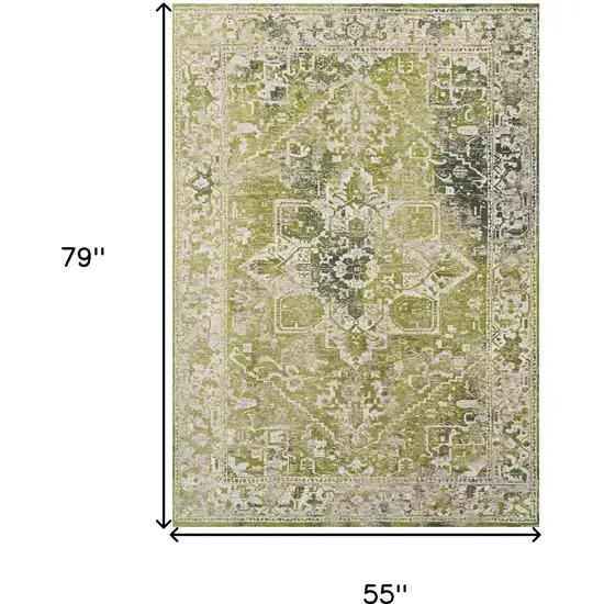 Green And Beige Tribal Washable Area Rug With UV Protection Photo 6