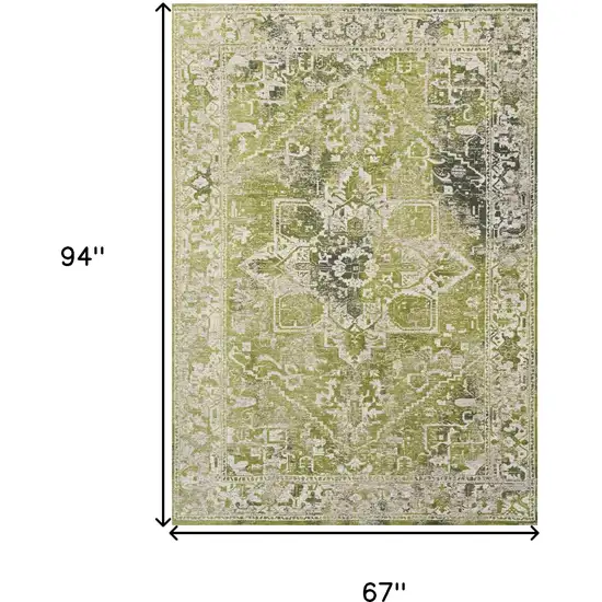 Green And Beige Tribal Washable Area Rug With UV Protection Photo 6