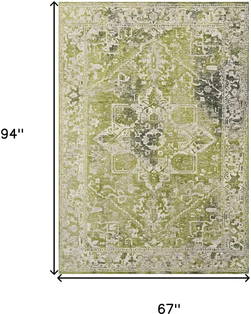 Green And Beige Tribal Washable Area Rug With UV Protection Photo 6