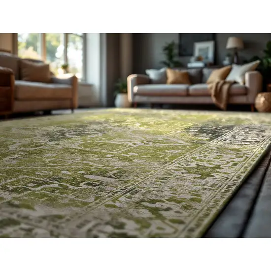 Green And Beige Tribal Washable Area Rug With UV Protection Photo 5