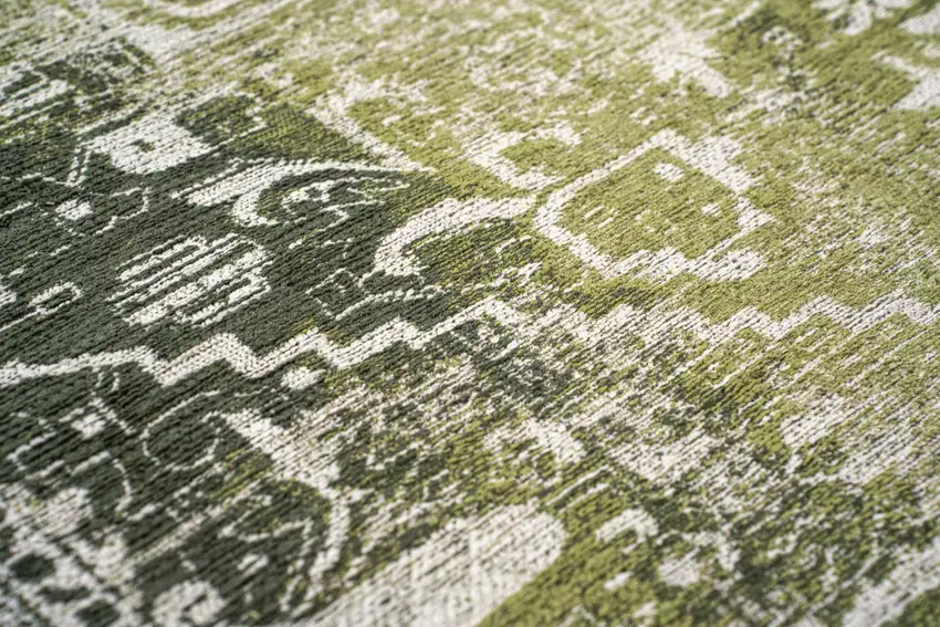 Green And Beige Tribal Washable Area Rug With UV Protection Photo 9