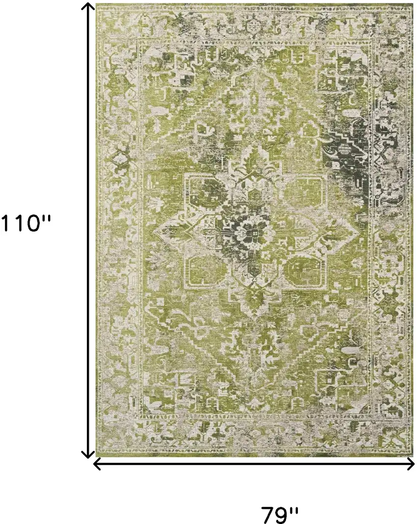 Green And Beige Tribal Washable Area Rug With UV Protection Photo 6