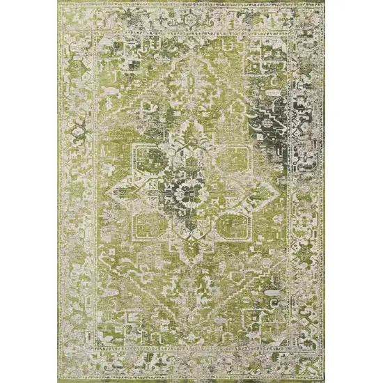 Green And Beige Tribal Washable Area Rug With UV Protection Photo 7
