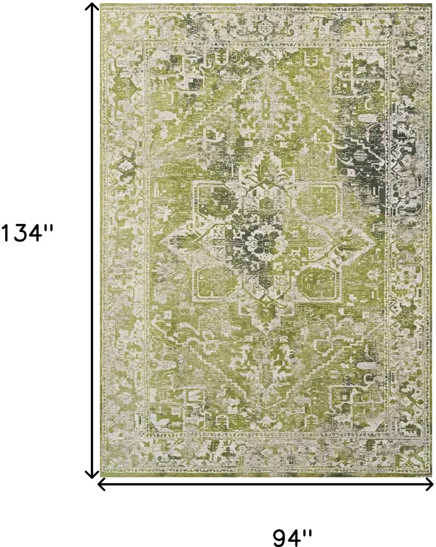 Green And Beige Tribal Washable Area Rug With UV Protection Photo 6