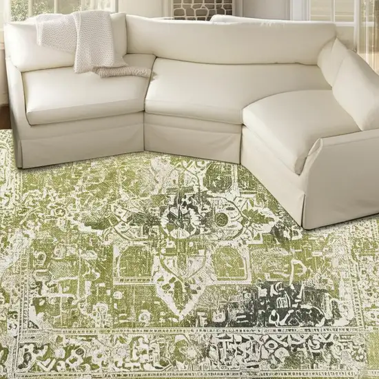 Green And Beige Tribal Washable Area Rug With UV Protection Photo 1