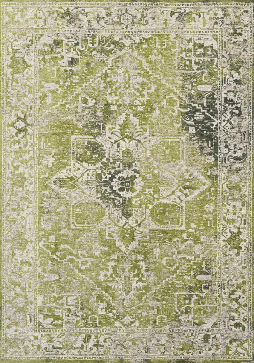 Green And Beige Tribal Washable Area Rug With UV Protection Photo 7