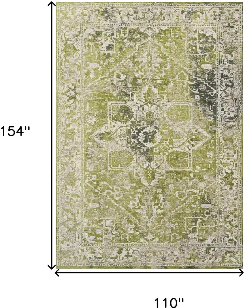 Green And Beige Tribal Washable Area Rug With UV Protection Photo 6