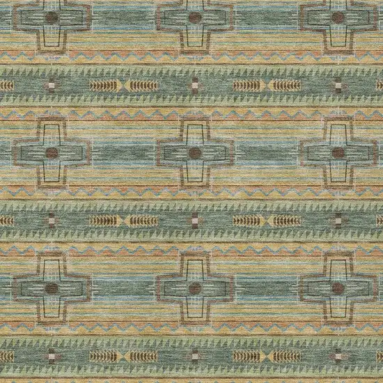 Green And Beige Tribal Washable Indoor Outdoor Area Rug Photo 3