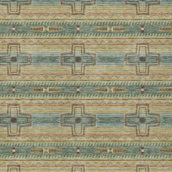 Green And Beige Tribal Washable Indoor Outdoor Area Rug Photo 5