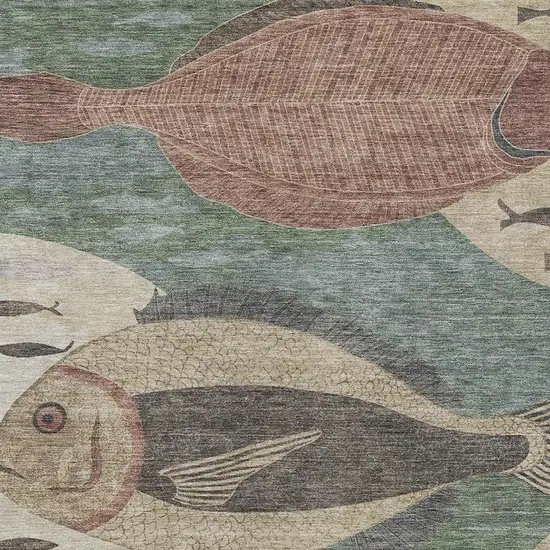 Green And Beige Tropical Fish Washable Indoor Outdoor Area Rug Photo 2