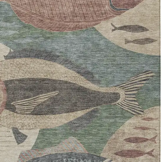 Green And Beige Tropical Fish Washable Indoor Outdoor Area Rug Photo 2