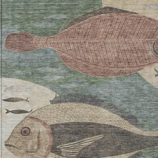 Green And Beige Tropical Fish Washable Indoor Outdoor Area Rug Photo 2