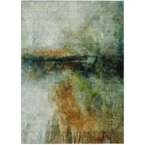 Green And Black Abstract Washable Indoor Outdoor Area Rug Photo 2