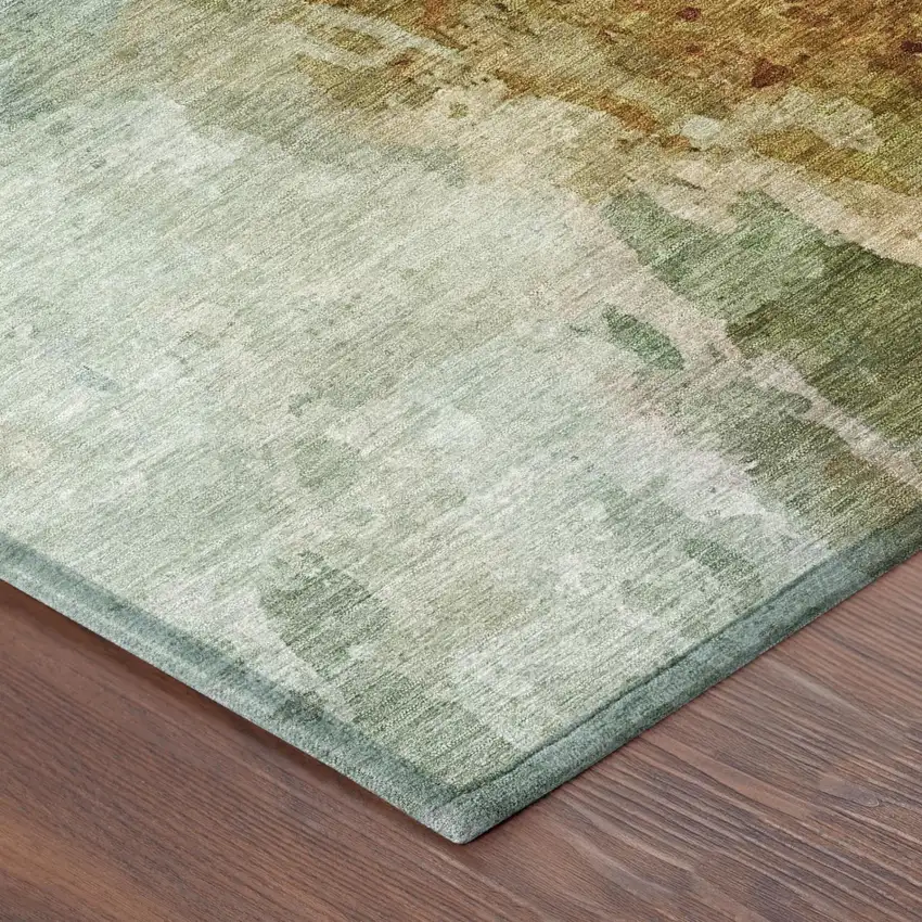 Green And Black Abstract Washable Indoor Outdoor Area Rug Photo 5