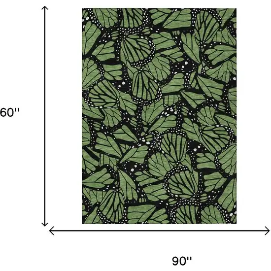 Green And Black Animal Print Washable Indoor Outdoor Area Rug Photo 5