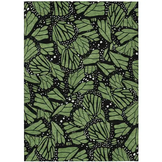 Green And Black Animal Print Washable Indoor Outdoor Area Rug Photo 2