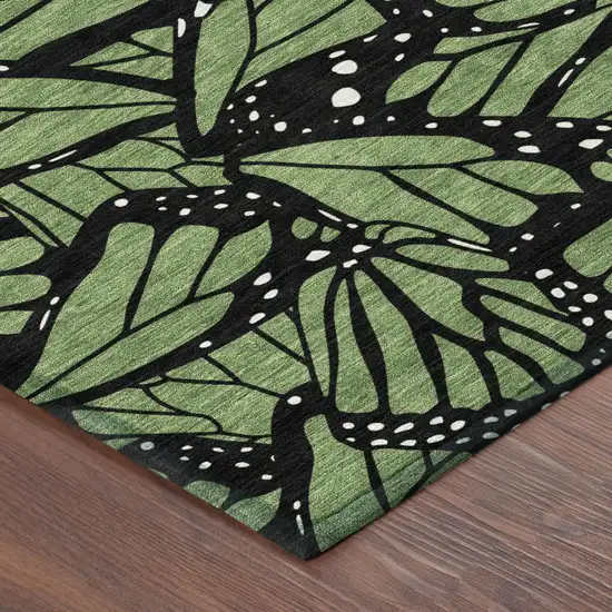 Green And Black Animal Print Washable Indoor Outdoor Area Rug Photo 3