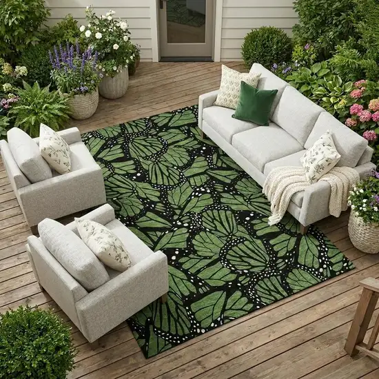 Green And Black Animal Print Washable Indoor Outdoor Area Rug Photo 1