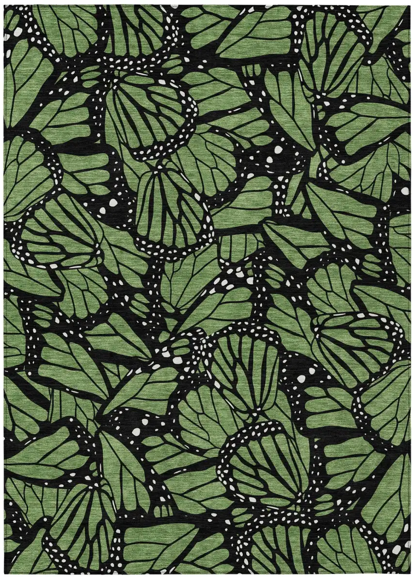 Green And Black Animal Print Washable Indoor Outdoor Area Rug Photo 2