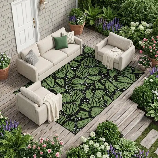 Green And Black Animal Print Washable Indoor Outdoor Area Rug Photo 1