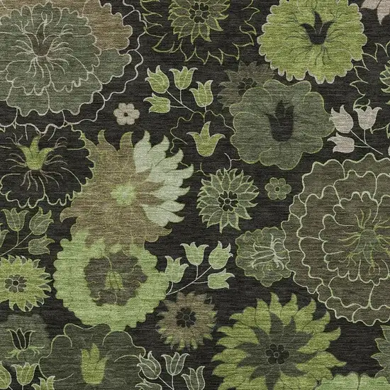 Green And Black Floral Washable Indoor Outdoor Area Rug Photo 8