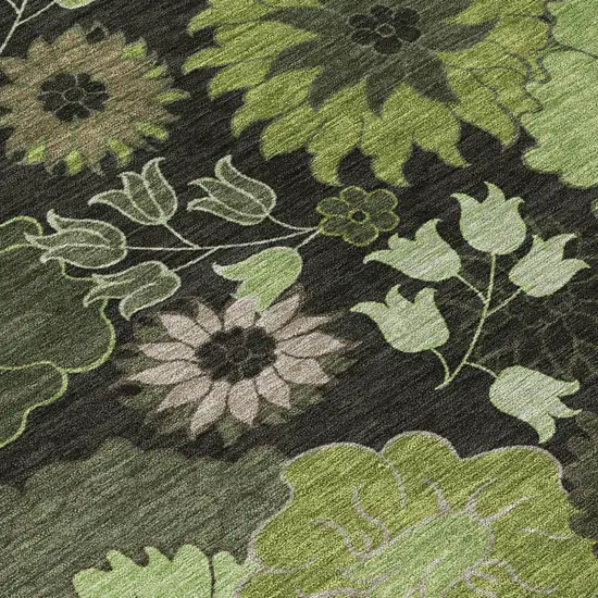 Green And Black Floral Washable Indoor Outdoor Area Rug Photo 8