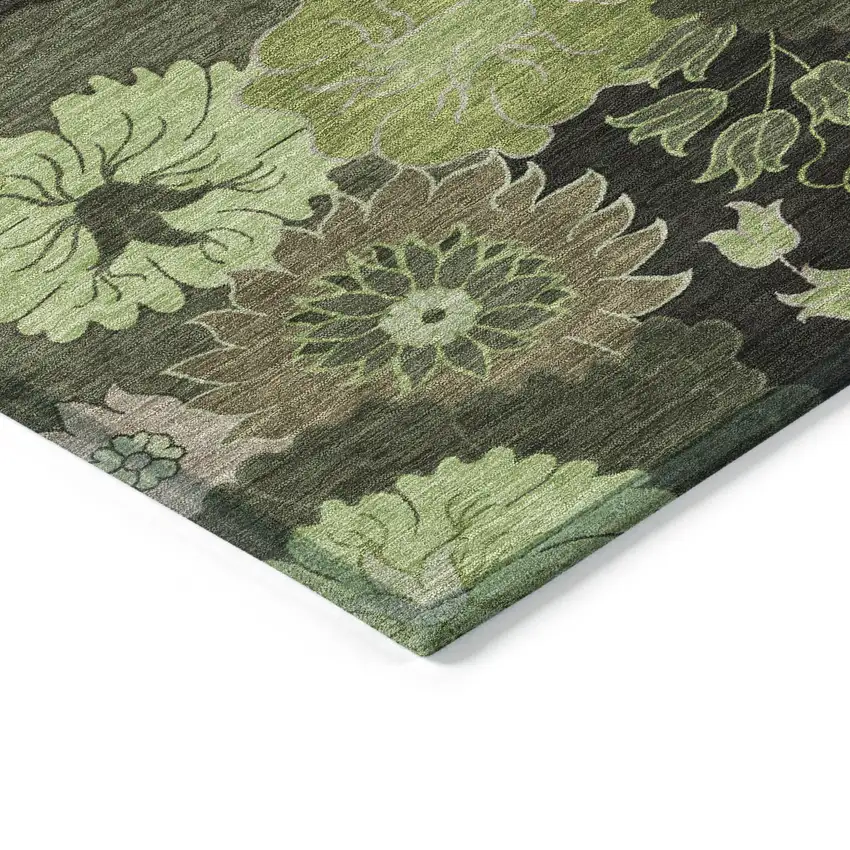 Green And Black Floral Washable Indoor Outdoor Area Rug Photo 7