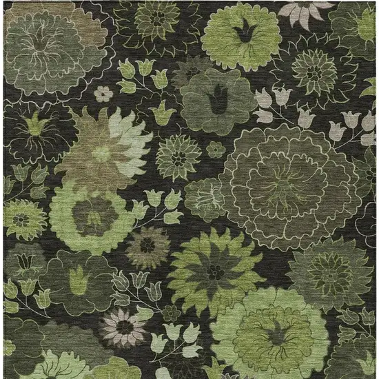Green And Black Floral Washable Indoor Outdoor Area Rug Photo 5