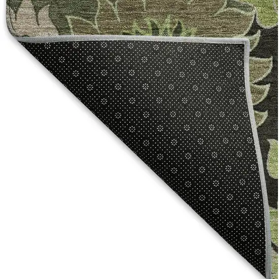 Green And Black Floral Washable Indoor Outdoor Area Rug Photo 5