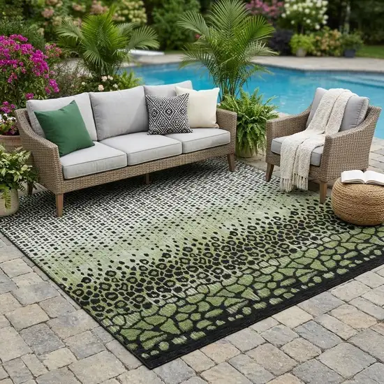 Green And Black Geometric Washable Indoor Outdoor Area Rug Photo 1