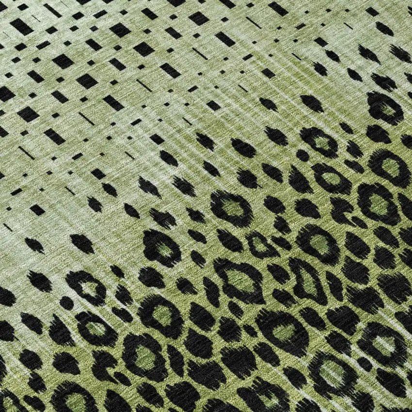 Green And Black Geometric Washable Indoor Outdoor Area Rug Photo 4