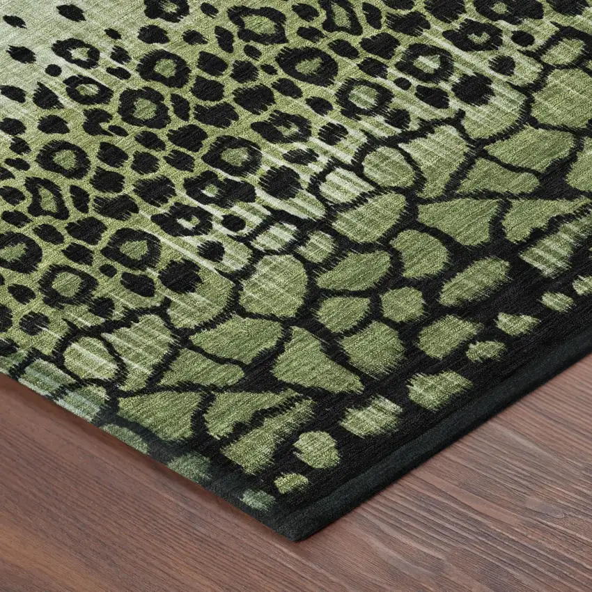 Green And Black Geometric Washable Indoor Outdoor Area Rug Photo 3