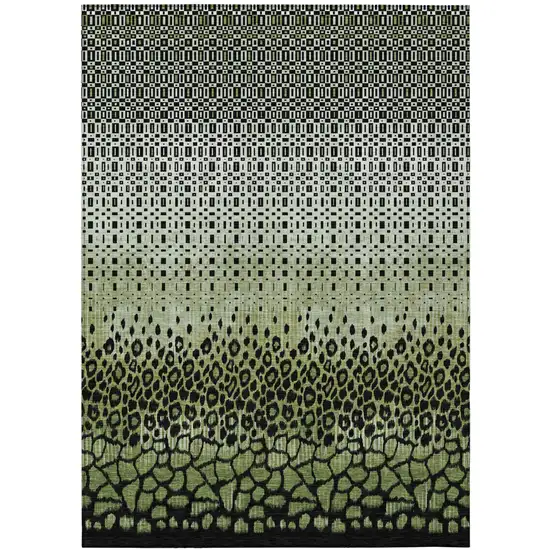Green And Black Geometric Washable Indoor Outdoor Area Rug Photo 2