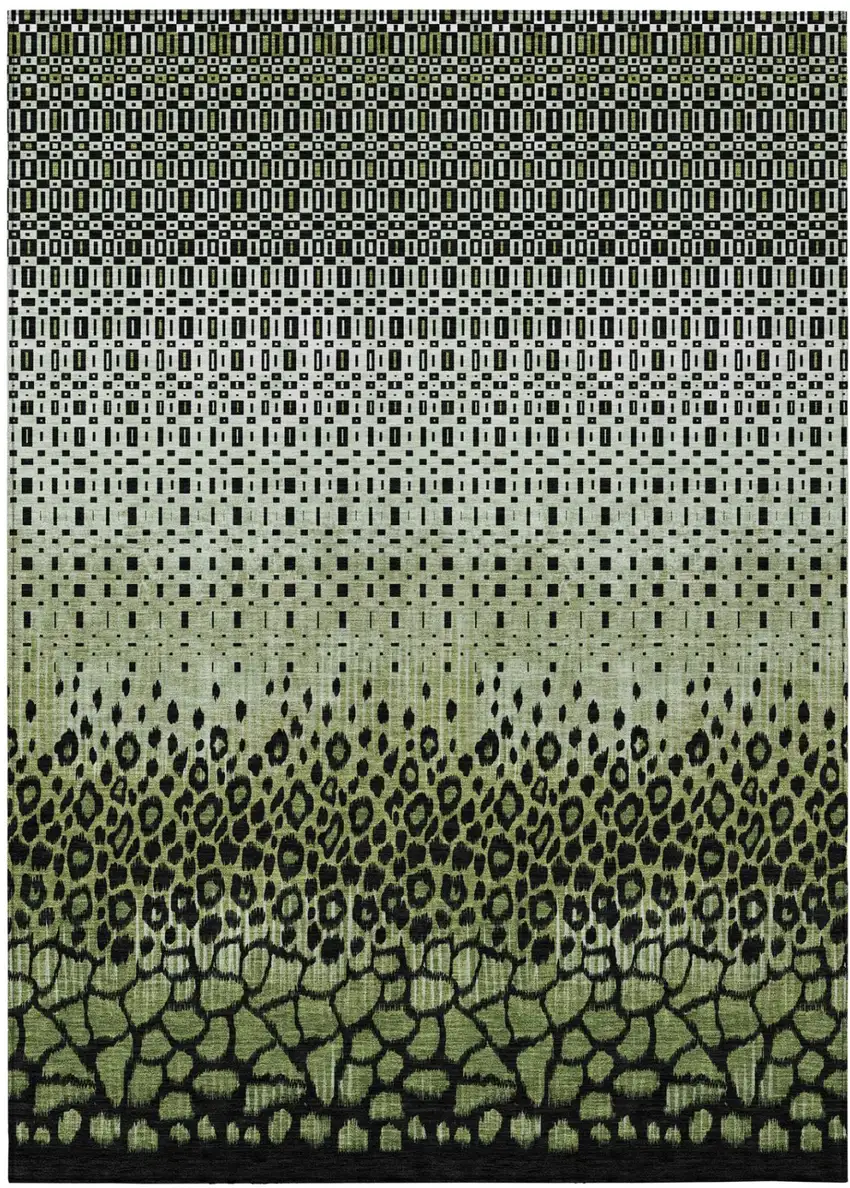 Green And Black Geometric Washable Indoor Outdoor Area Rug Photo 2