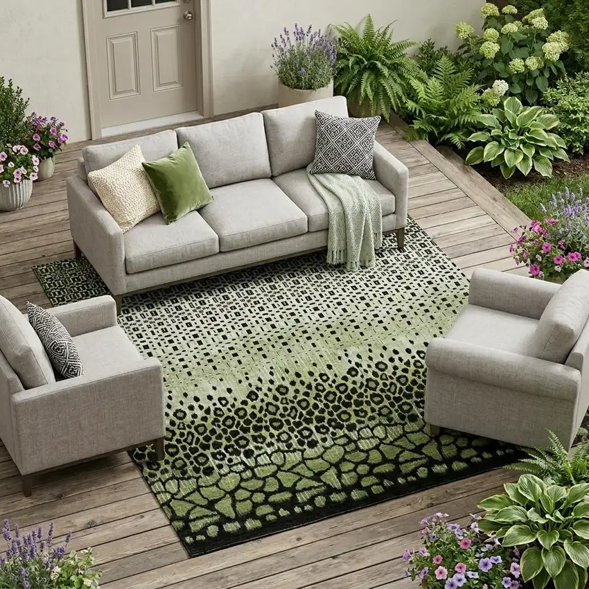 Green And Black Geometric Washable Indoor Outdoor Area Rug Photo 1