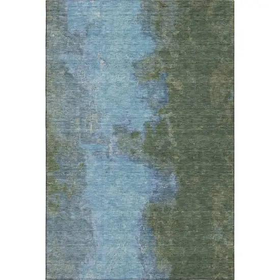 Green And Blue Abstract Washable Area Rug With UV Protection Photo 1