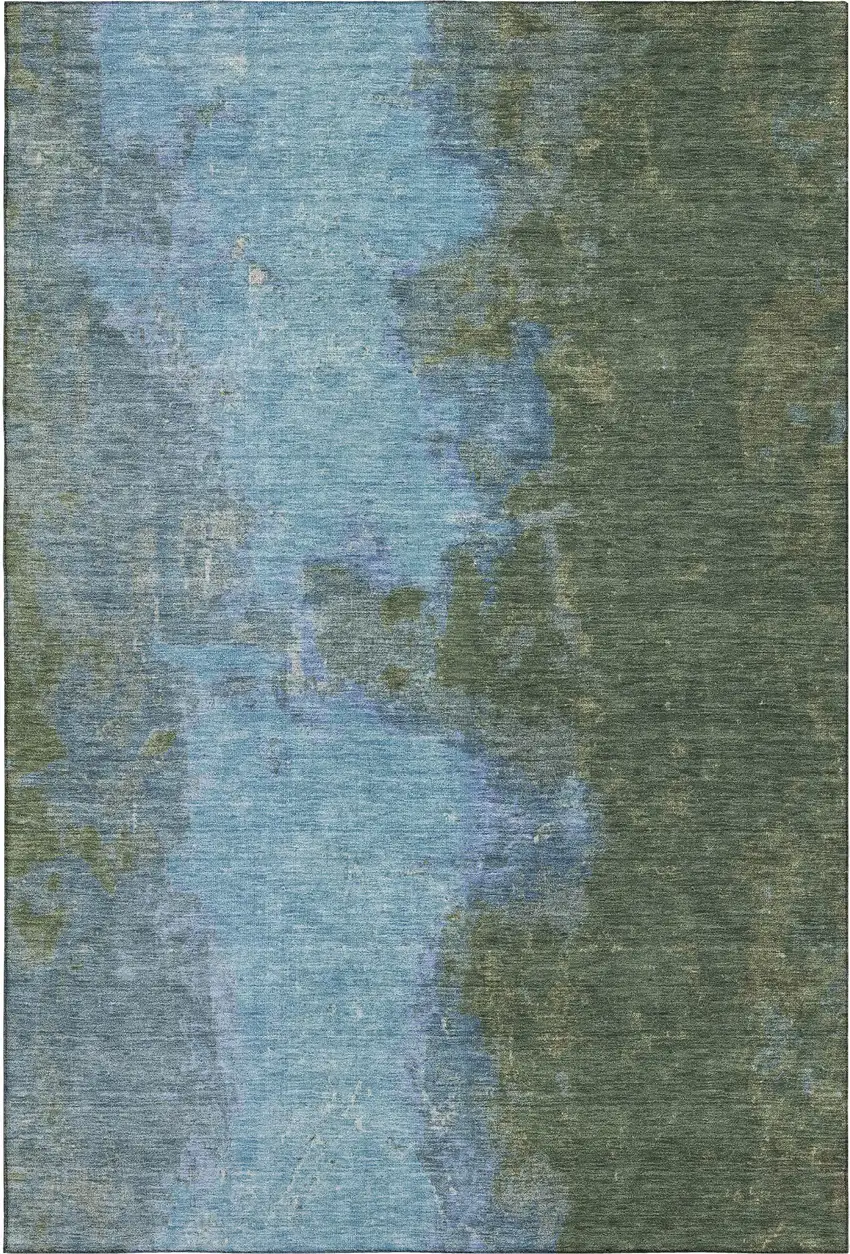 Green And Blue Abstract Washable Area Rug With UV Protection Photo 1