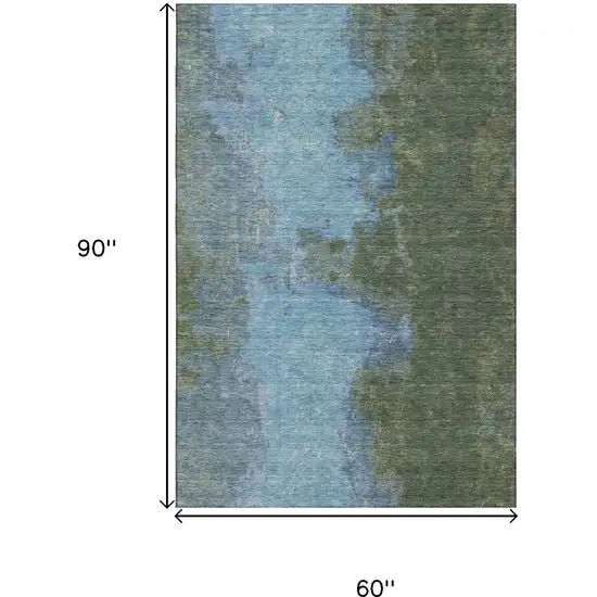 Green And Blue Abstract Washable Area Rug With UV Protection Photo 9