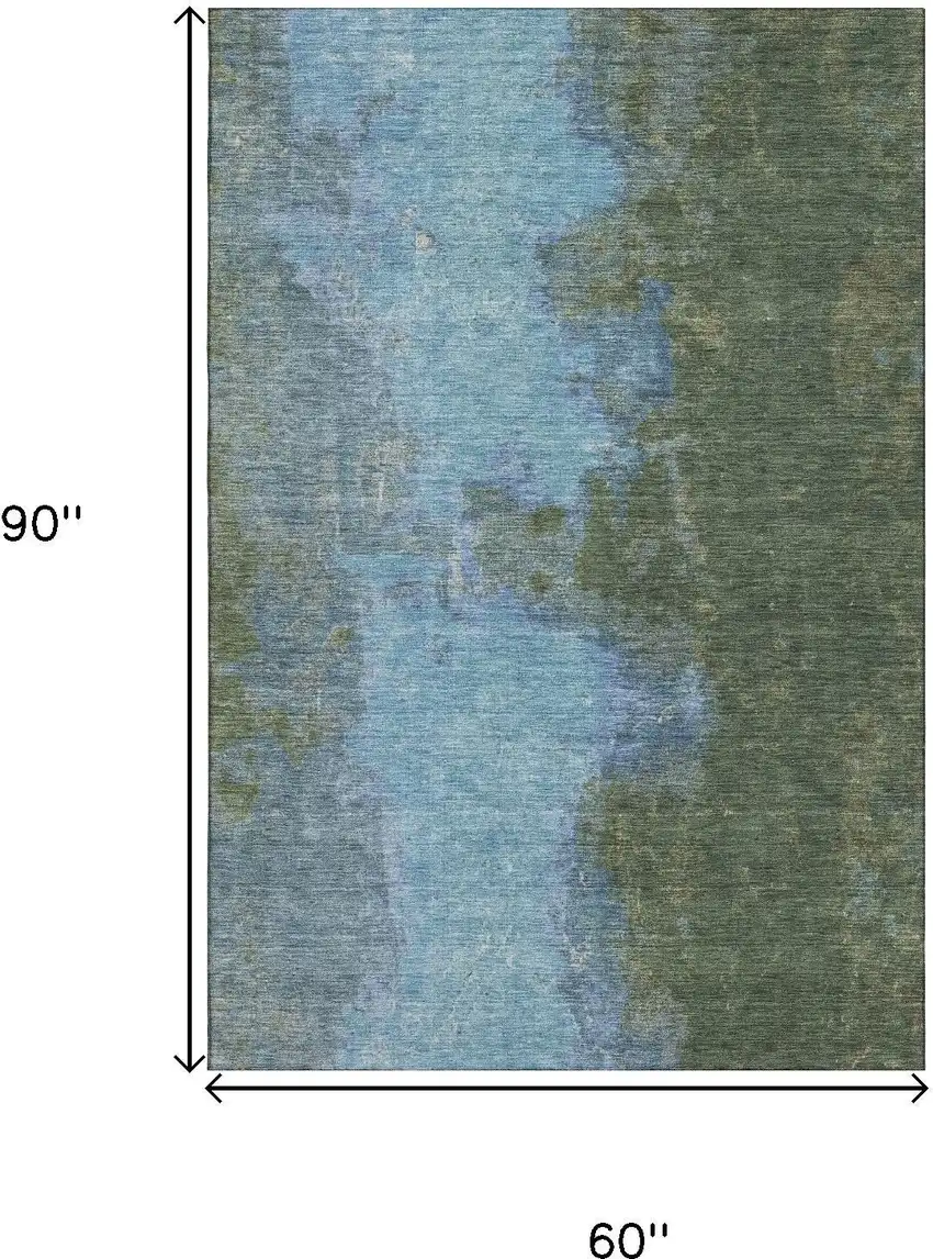 Green And Blue Abstract Washable Area Rug With UV Protection Photo 9