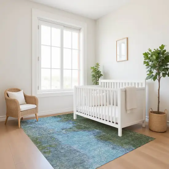 Green And Blue Abstract Washable Area Rug With UV Protection Photo 4